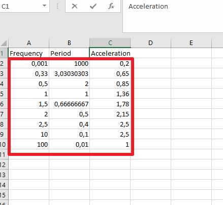 Input A Response Spectrum From An Excel File